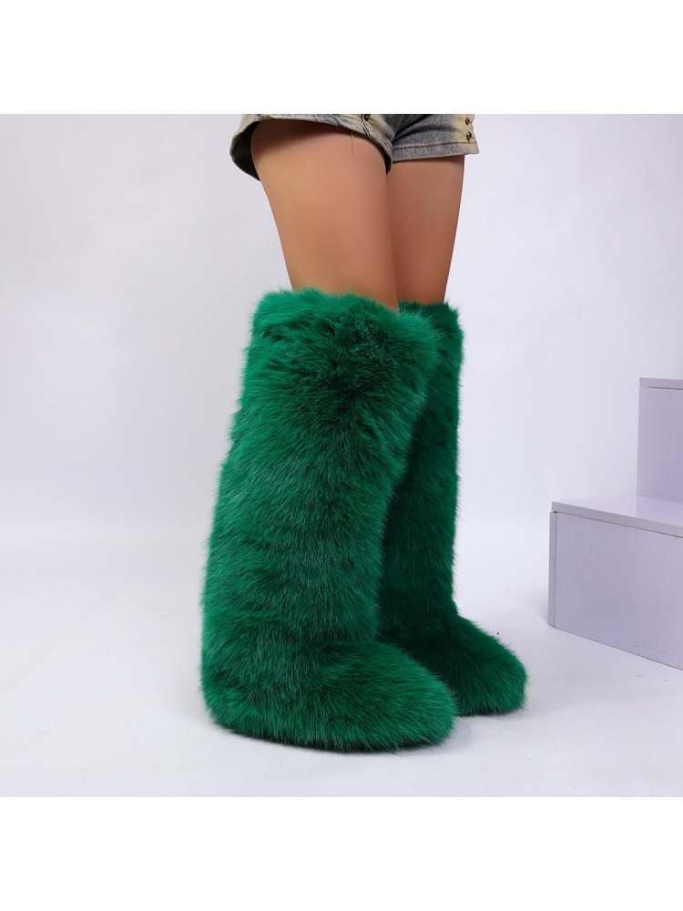 Fake Fur Plain Thigh-High Fluff Snow Boots