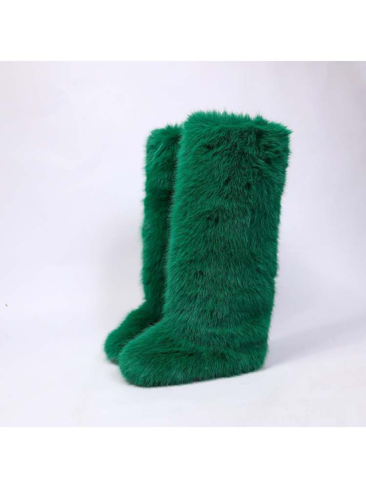 Fake Fur Plain Thigh-High Fluff Snow Boots