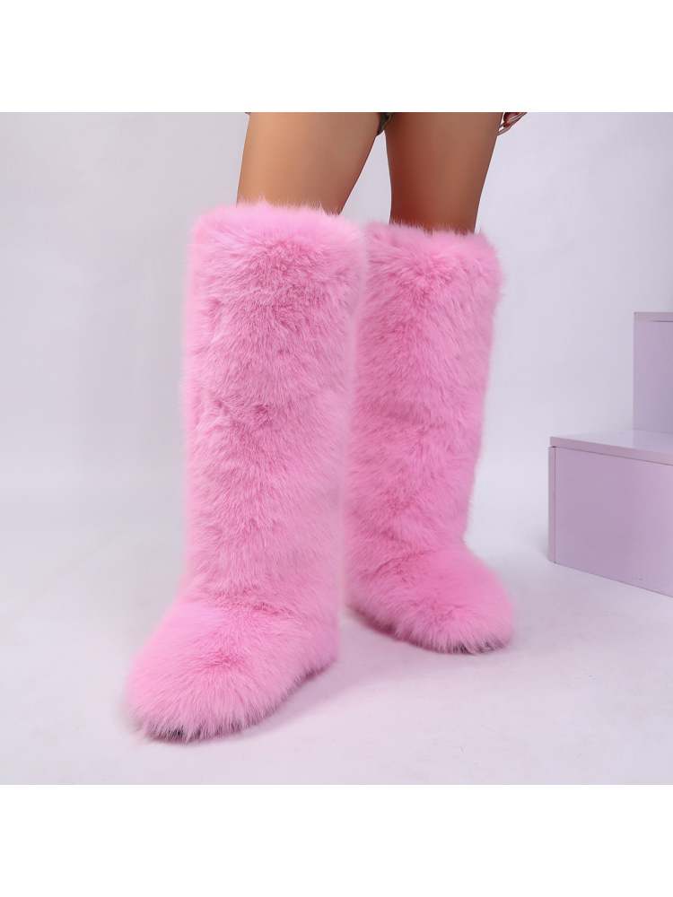 Fake Fur Plain Thigh-High Fluff Snow Boots