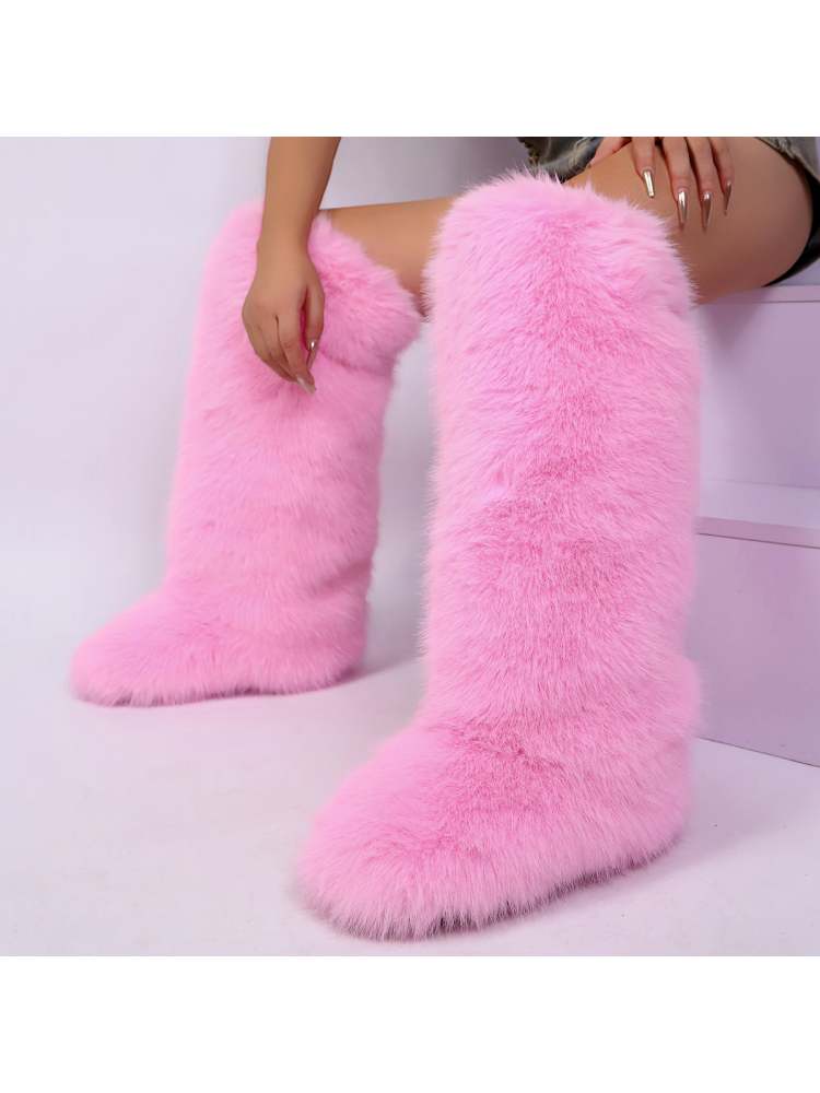 Fake Fur Plain Thigh-High Fluff Snow Boots