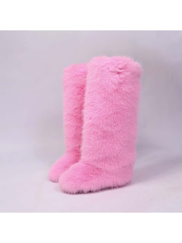 Fake Fur Plain Thigh-High Fluff Snow Boots