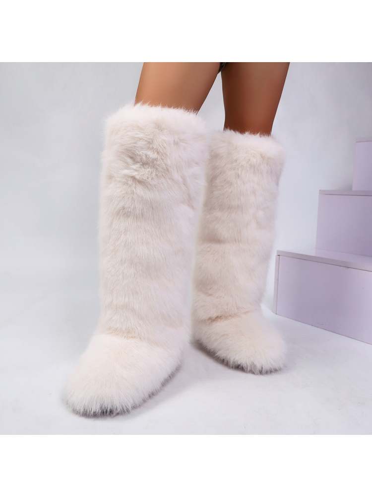 Fake Fur Plain Thigh-High Fluff Snow Boots