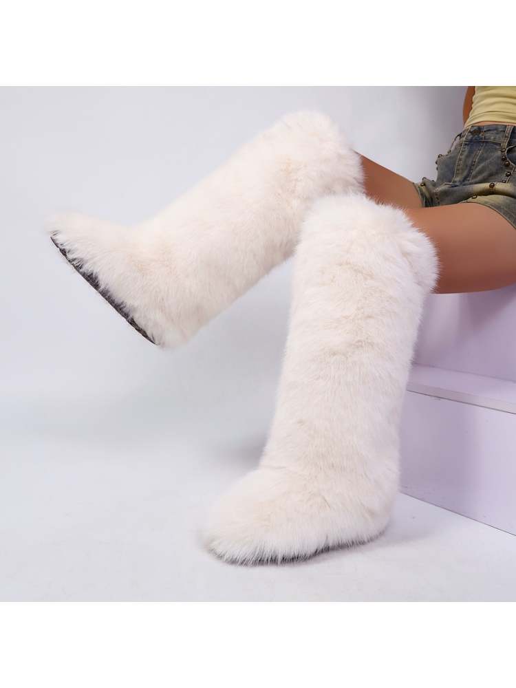 Fake Fur Plain Thigh-High Fluff Snow Boots