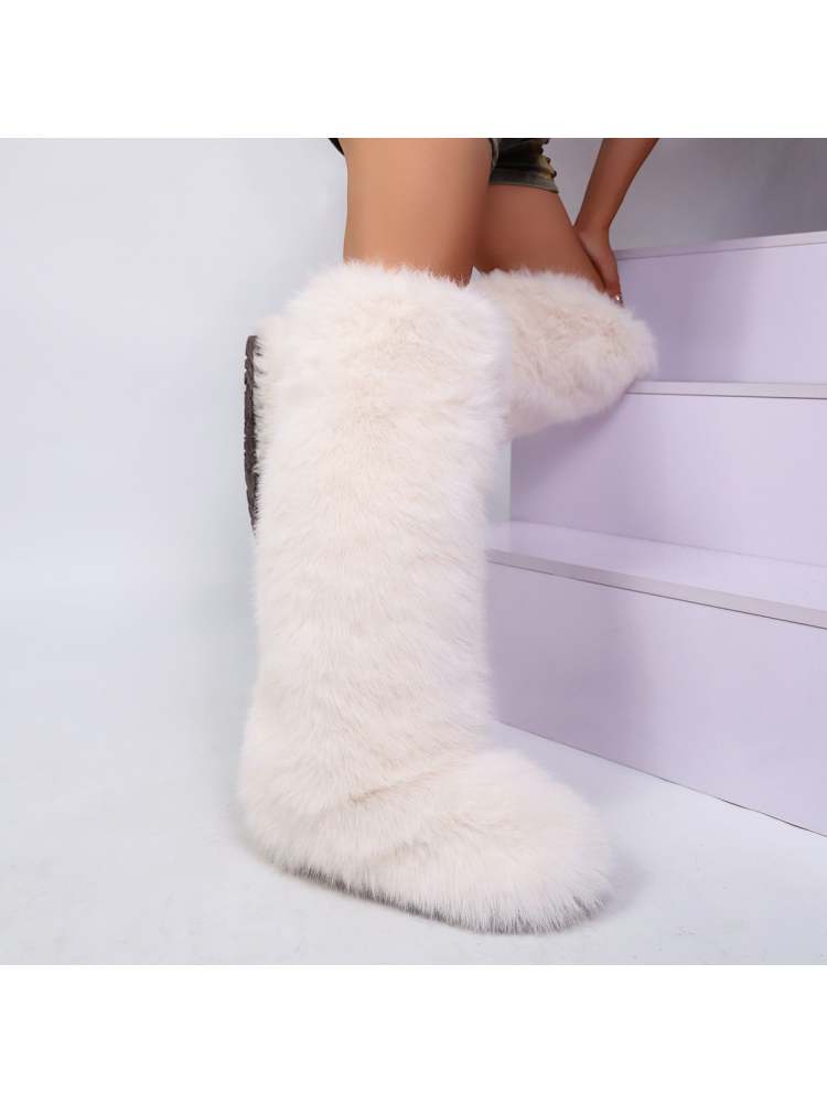 Fake Fur Plain Thigh-High Fluff Snow Boots