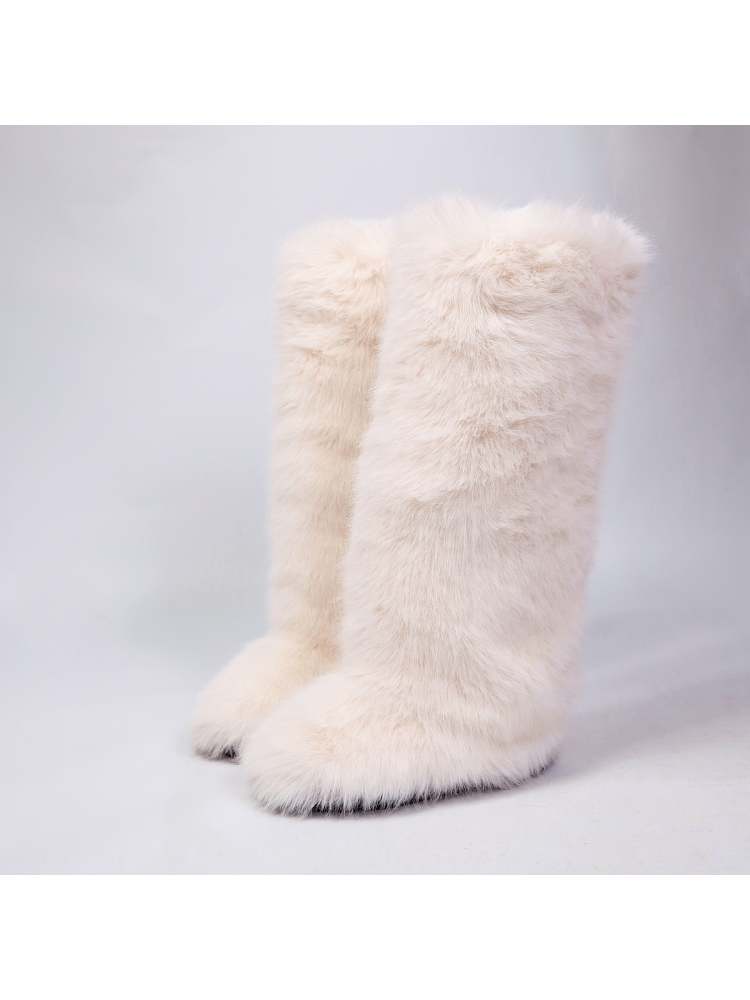 Fake Fur Plain Thigh-High Fluff Snow Boots