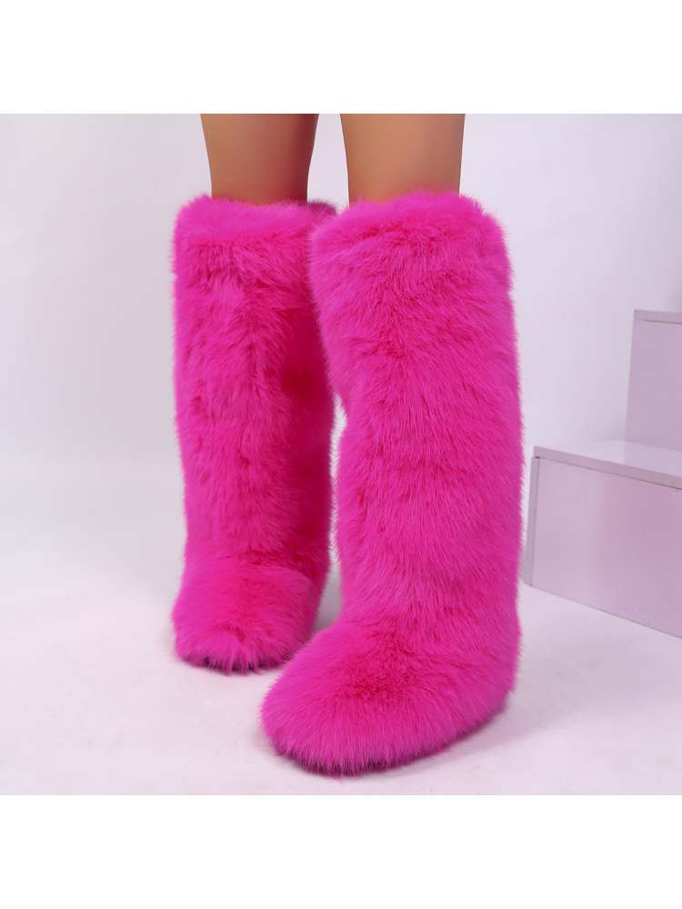 Fake Fur Plain Thigh-High Fluff Snow Boots