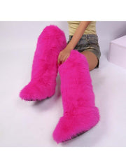 Fake Fur Plain Thigh-High Fluff Snow Boots