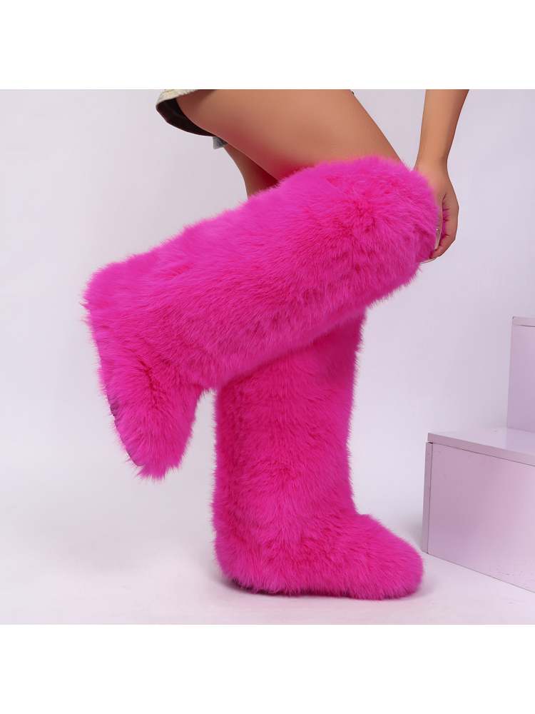 Fake Fur Plain Thigh-High Fluff Snow Boots