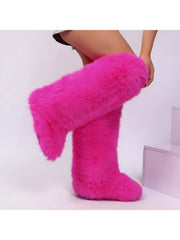 Fake Fur Plain Thigh-High Fluff Snow Boots