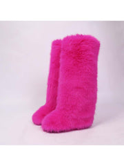 Fake Fur Plain Thigh-High Fluff Snow Boots