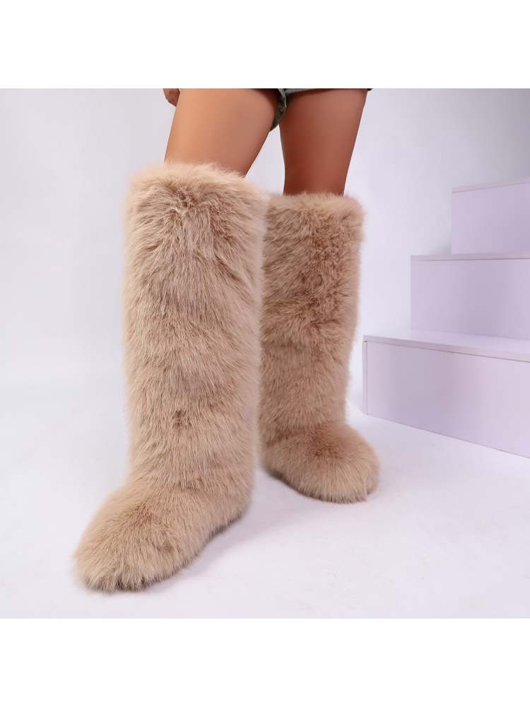 Fake Fur Plain Thigh-High Fluff Snow Boots