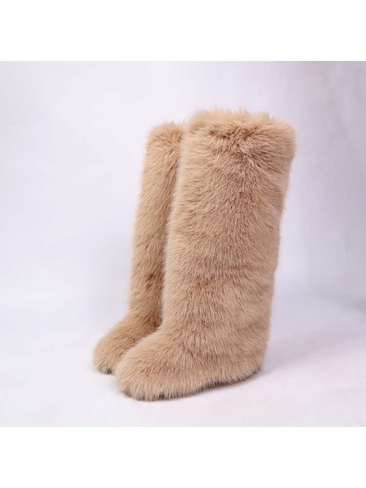 Fake Fur Plain Thigh-High Fluff Snow Boots