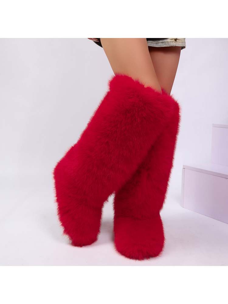 Fake Fur Plain Thigh-High Fluff Snow Boots