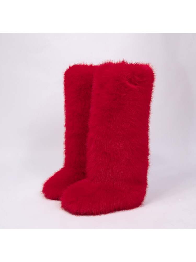 Fake Fur Plain Thigh-High Fluff Snow Boots