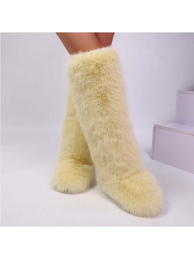 Fake Fur Plain Thigh-High Fluff Snow Boots