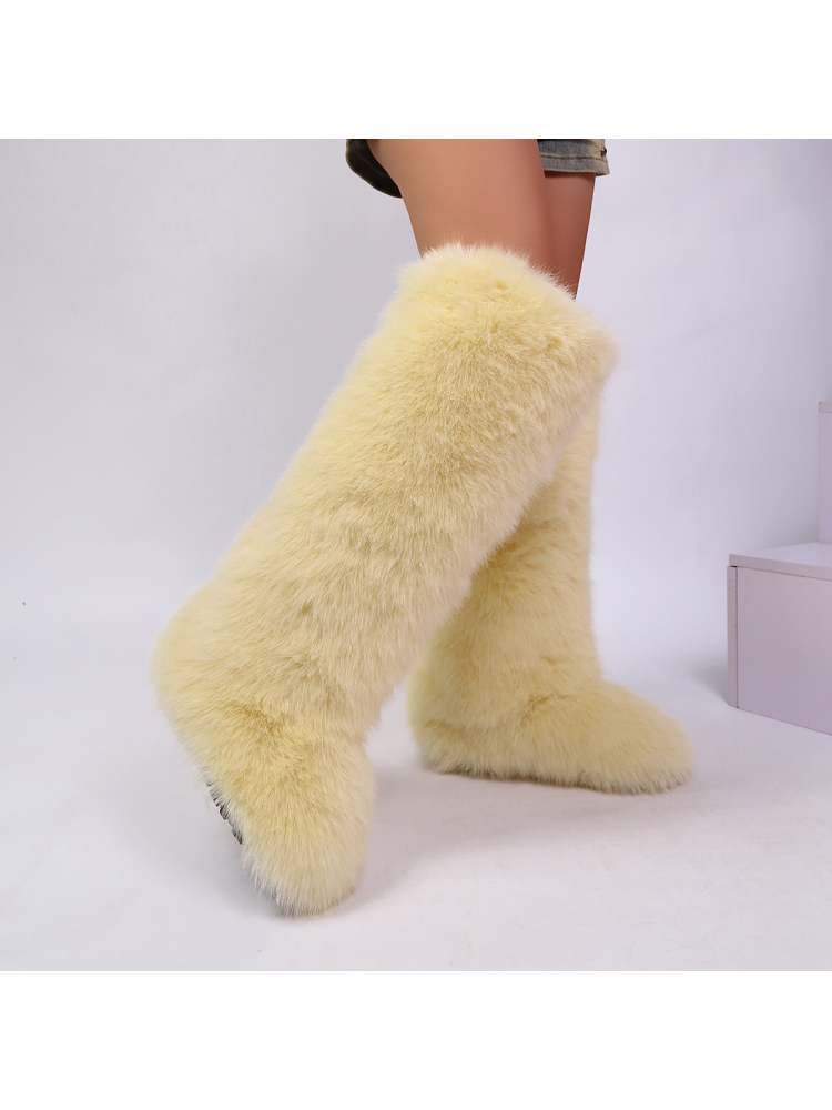 Fake Fur Plain Thigh-High Fluff Snow Boots