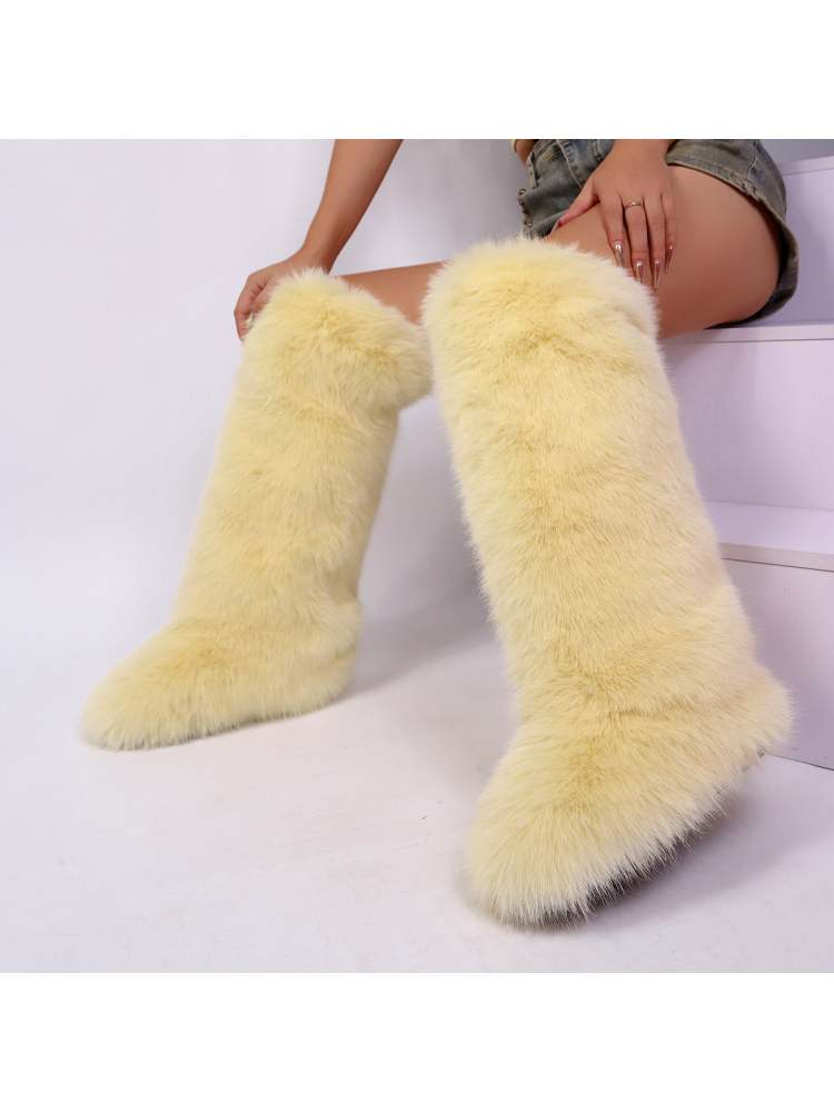 Fake Fur Plain Thigh-High Fluff Snow Boots