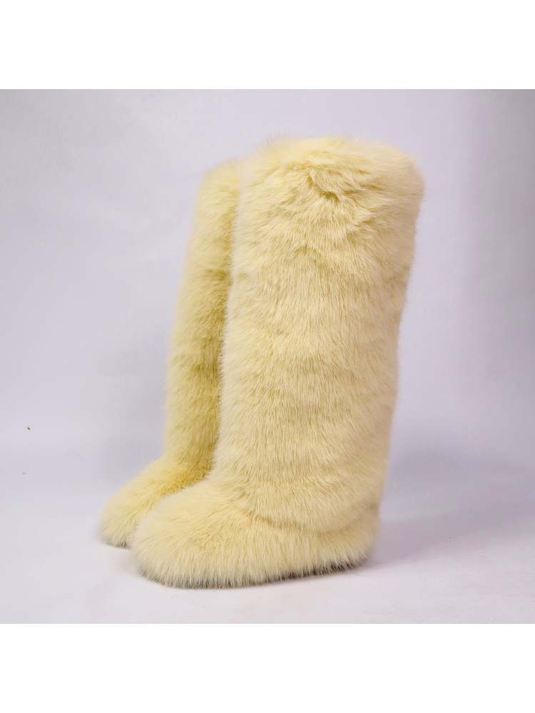 Fake Fur Plain Thigh-High Fluff Snow Boots