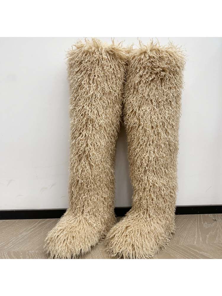Fluffy Plain Color Fur Over-the-Knee Boots