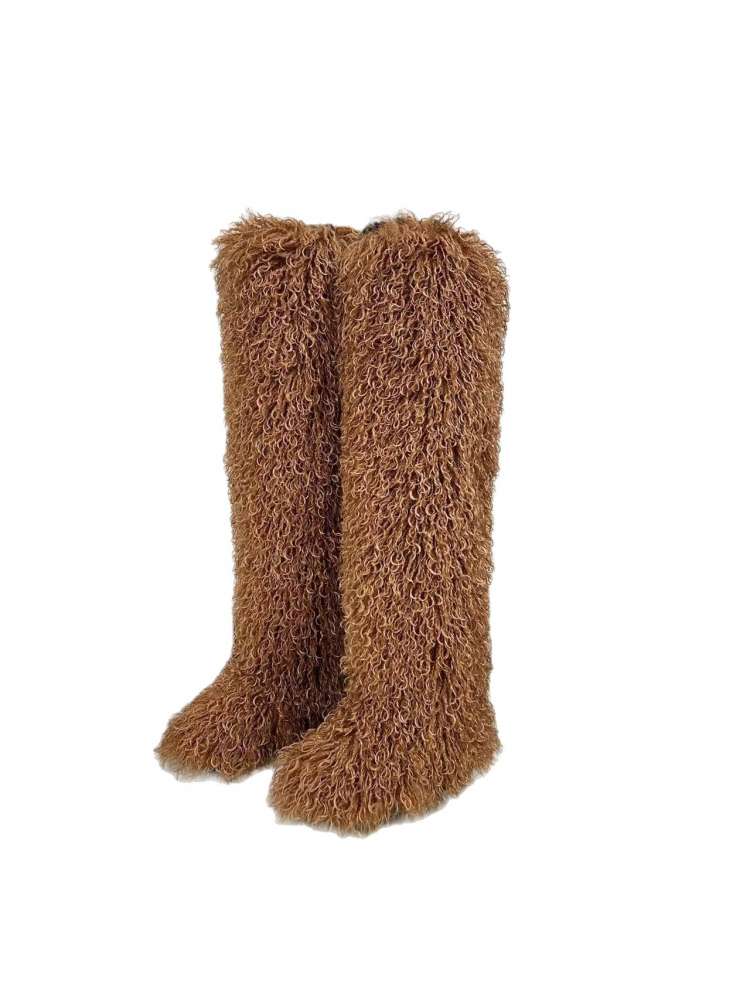 Fluffy Plain Color Fur Over-the-Knee Boots