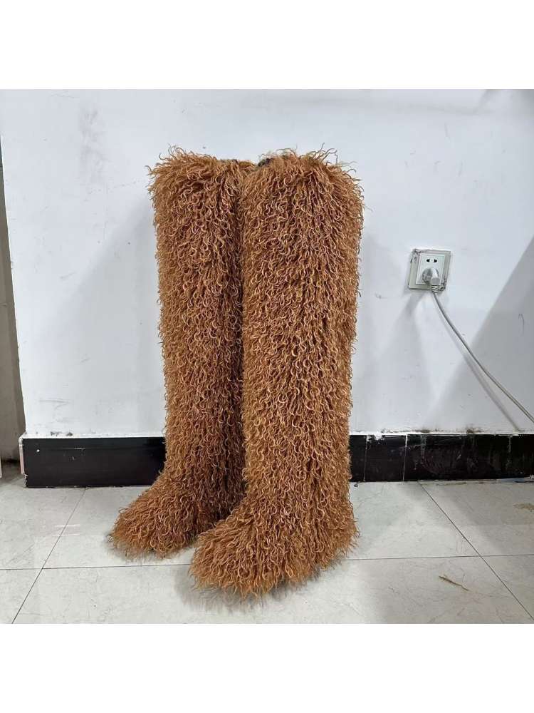 Fluffy Plain Color Fur Over-the-Knee Boots