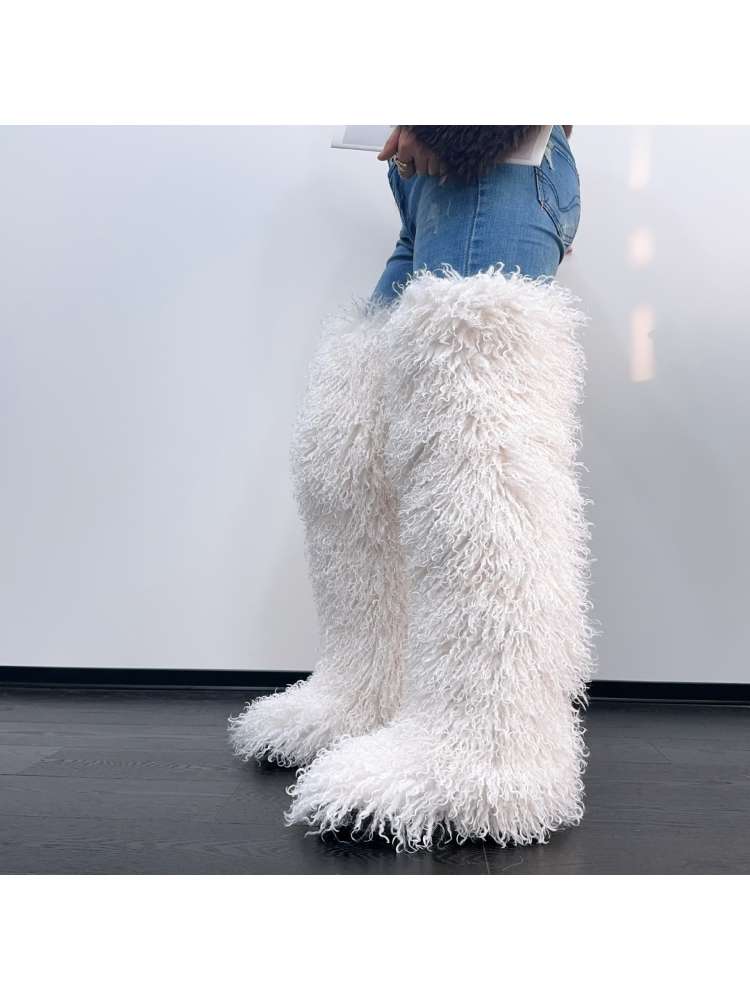 Fluffy Plain Color Fur Over-the-Knee Boots