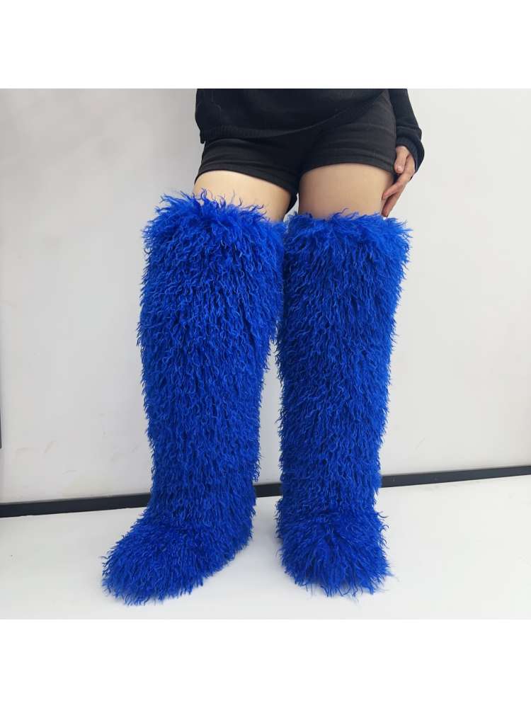 Fluffy Plain Color Fur Over-the-Knee Boots