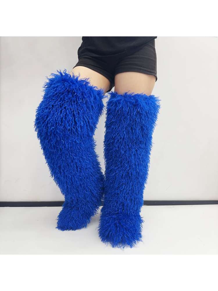 Fluffy Plain Color Fur Over-the-Knee Boots