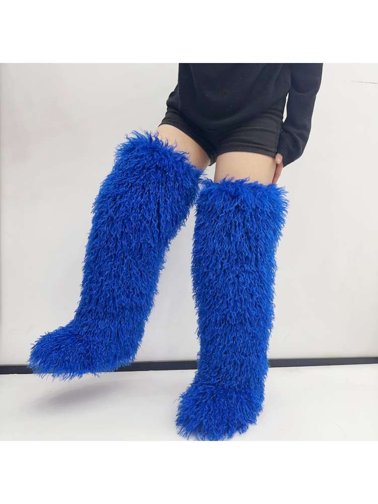 Fluffy Plain Color Fur Over-the-Knee Boots