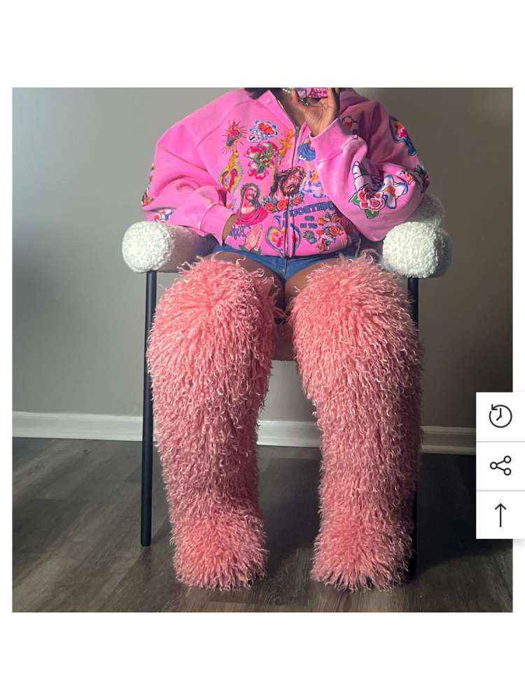 Fluffy Plain Color Fur Over-the-Knee Boots