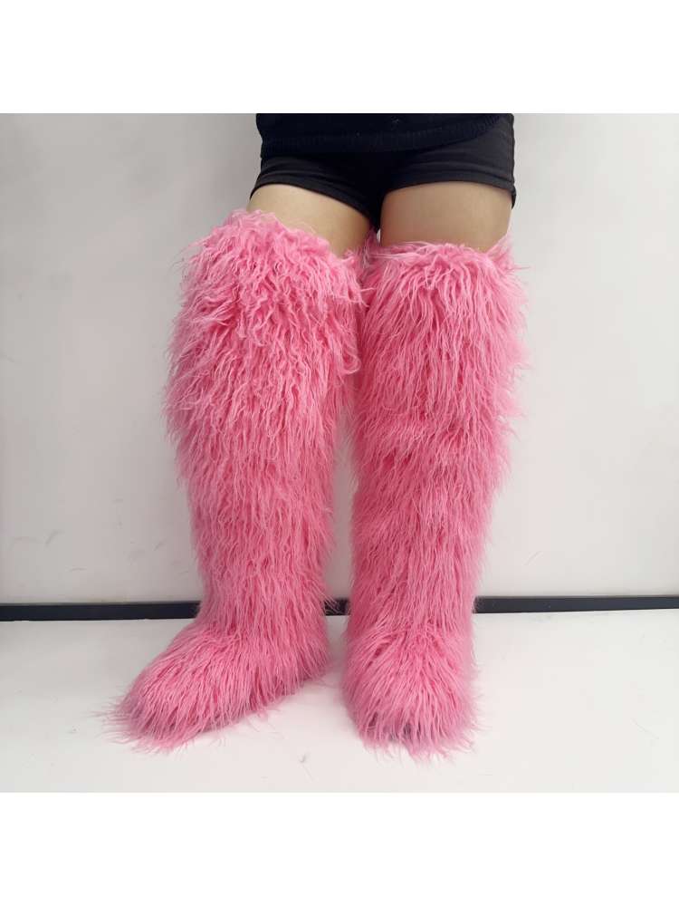 Fluffy Plain Color Fur Over-the-Knee Boots