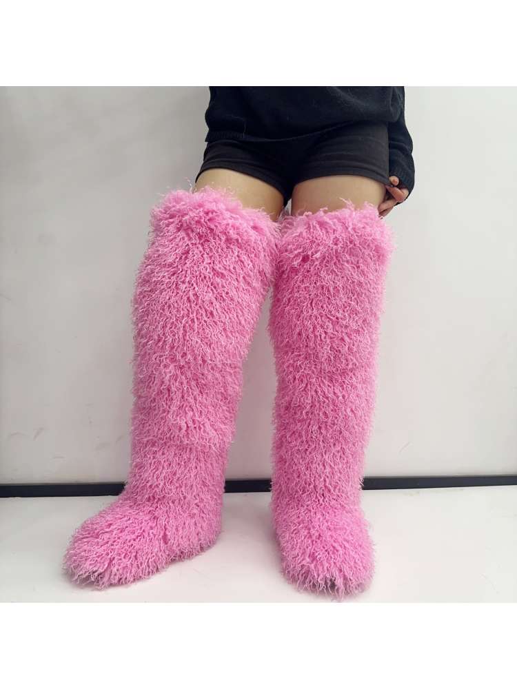 Fluffy Plain Color Fur Over-the-Knee Boots