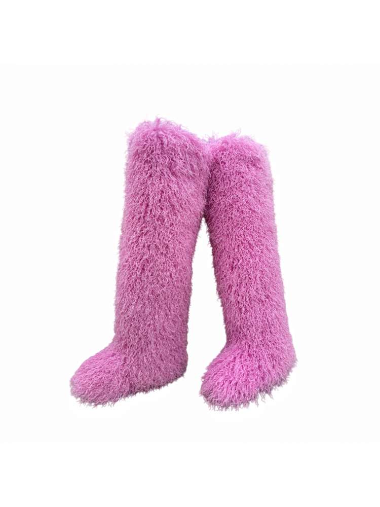Fluffy Plain Color Fur Over-the-Knee Boots