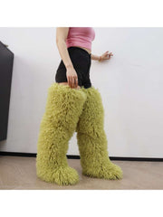 Fluffy Plain Color Fur Over-the-Knee Boots