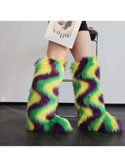 Colorblock Ripple Knee-High Fur Boots