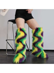Colorblock Ripple Knee-High Fur Boots