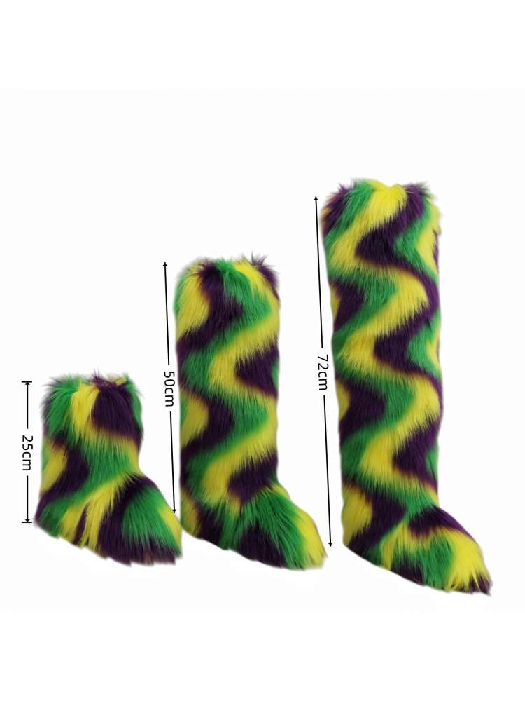 Colorblock Ripple Knee-High Fur Boots