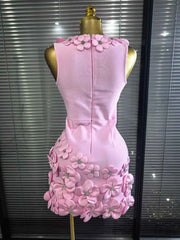Flora Sleeveless Sexy V-Neck Florals Bodycon Mini Bandage Dress