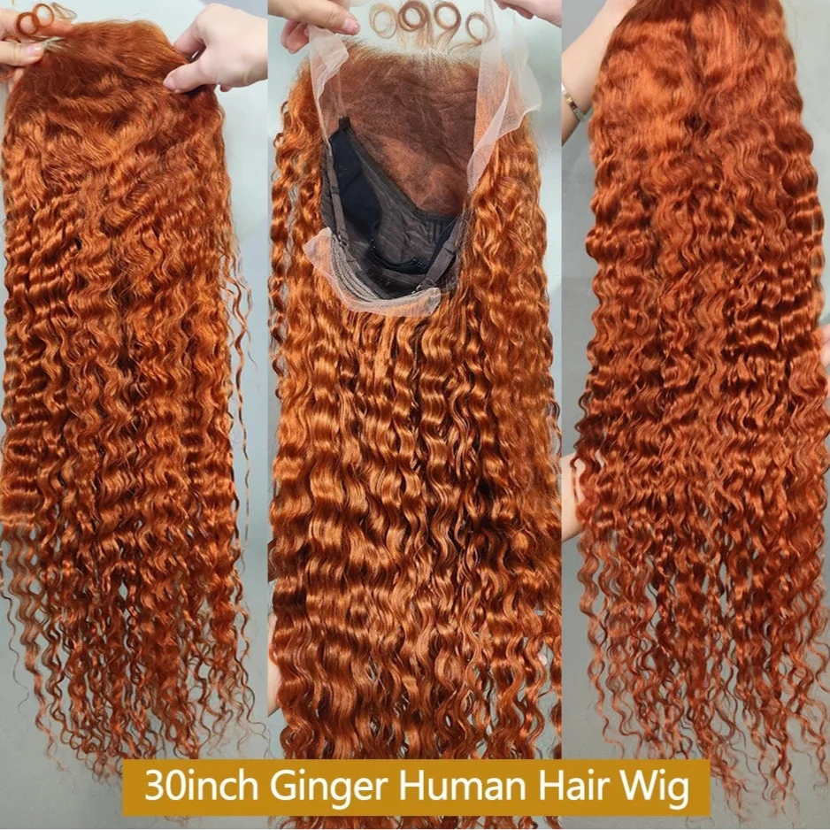 Ginger Water Wave Human Hair Wig – 30/28 Inch 13x6 Lace Front 200% Density 350# Colored Wig