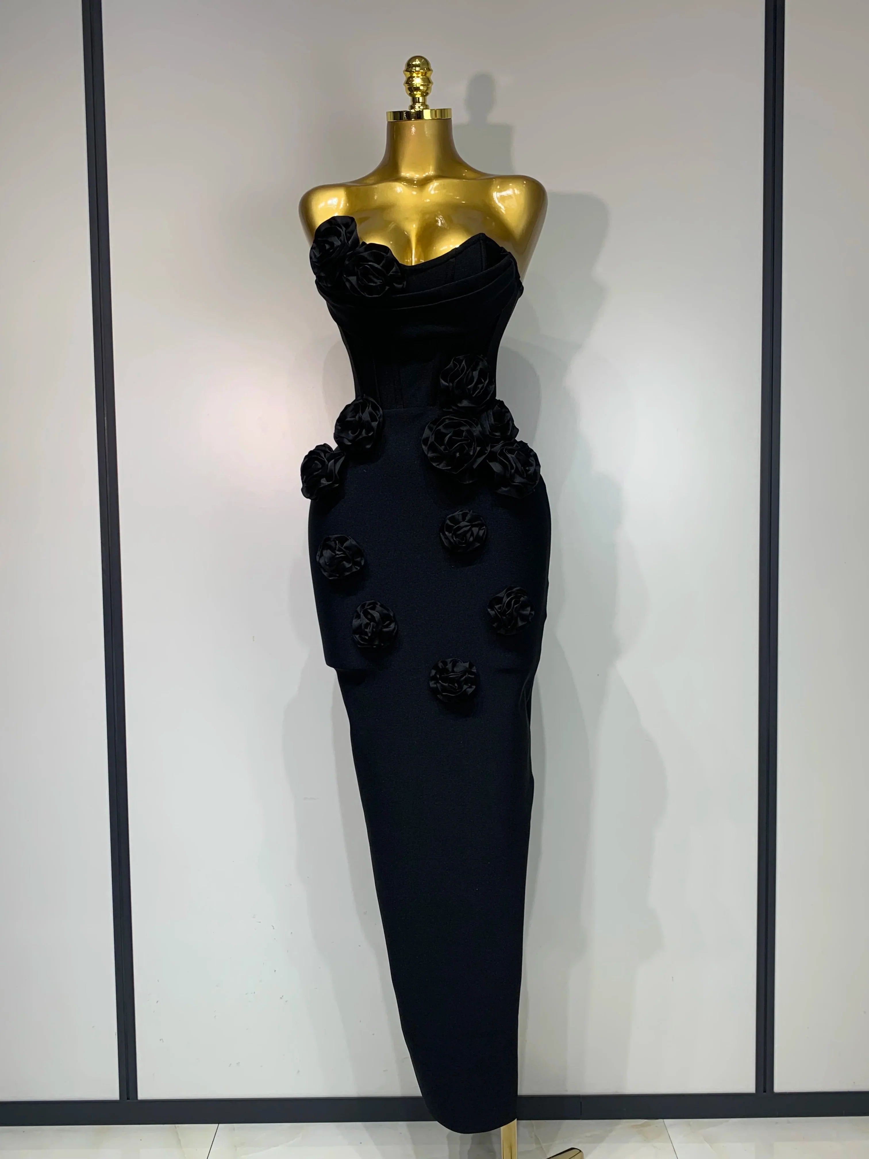Emilia Strapless Backless Flower Maxi Bodycon Dress