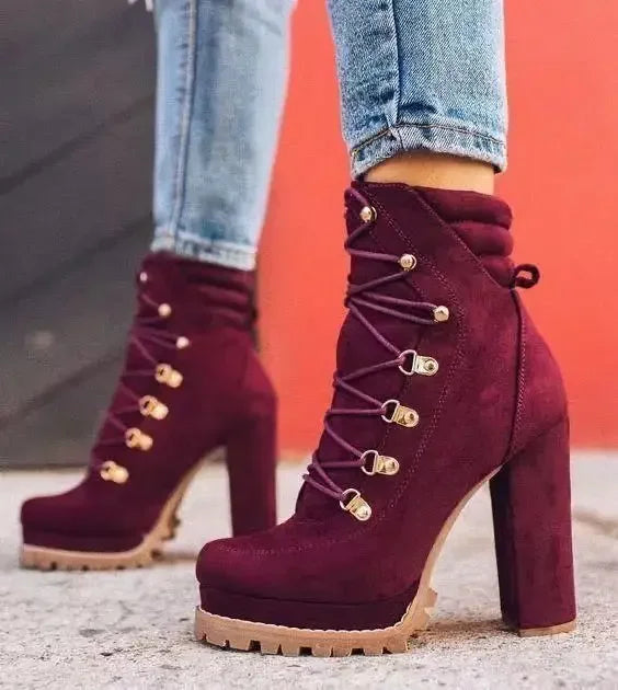Flock Rivet Square Heel Ankle Boots
