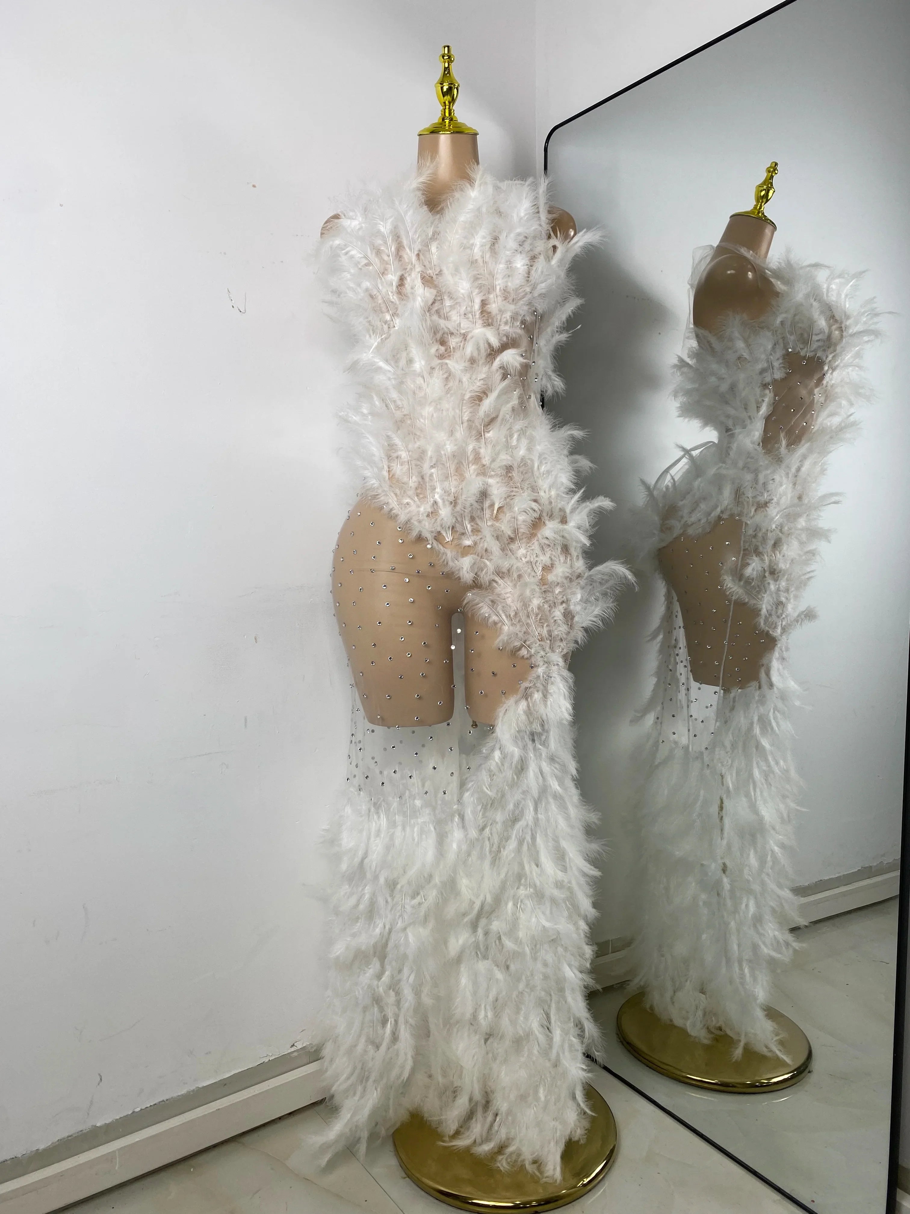 Elora Rhinestone Mesh Feather Gown