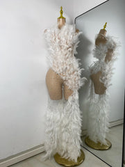 Elora Rhinestone Mesh Feather Gown