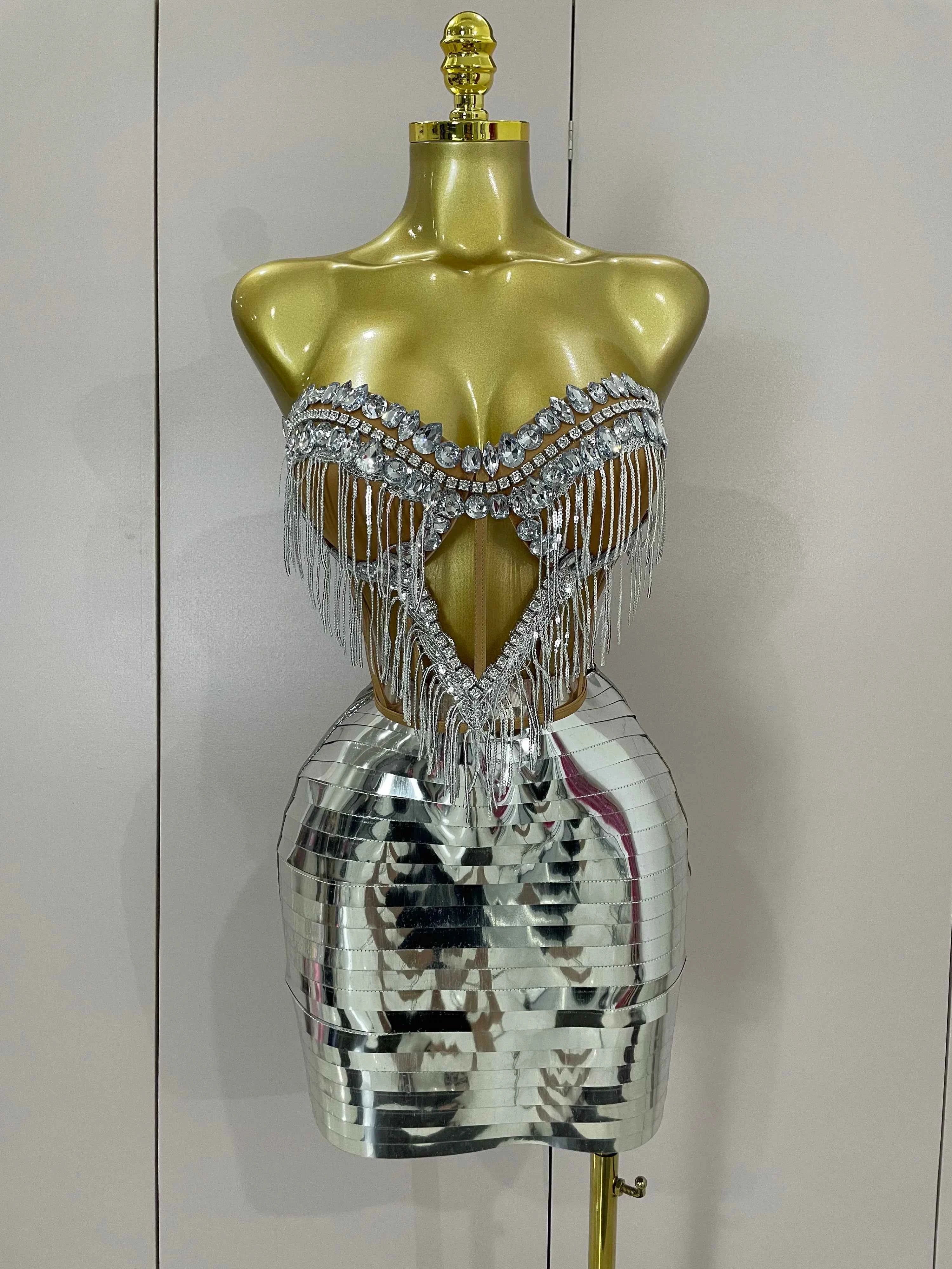 Angelique Sparkling Rhinestone Tassel Strapless Two-Piece Birthday Outfit