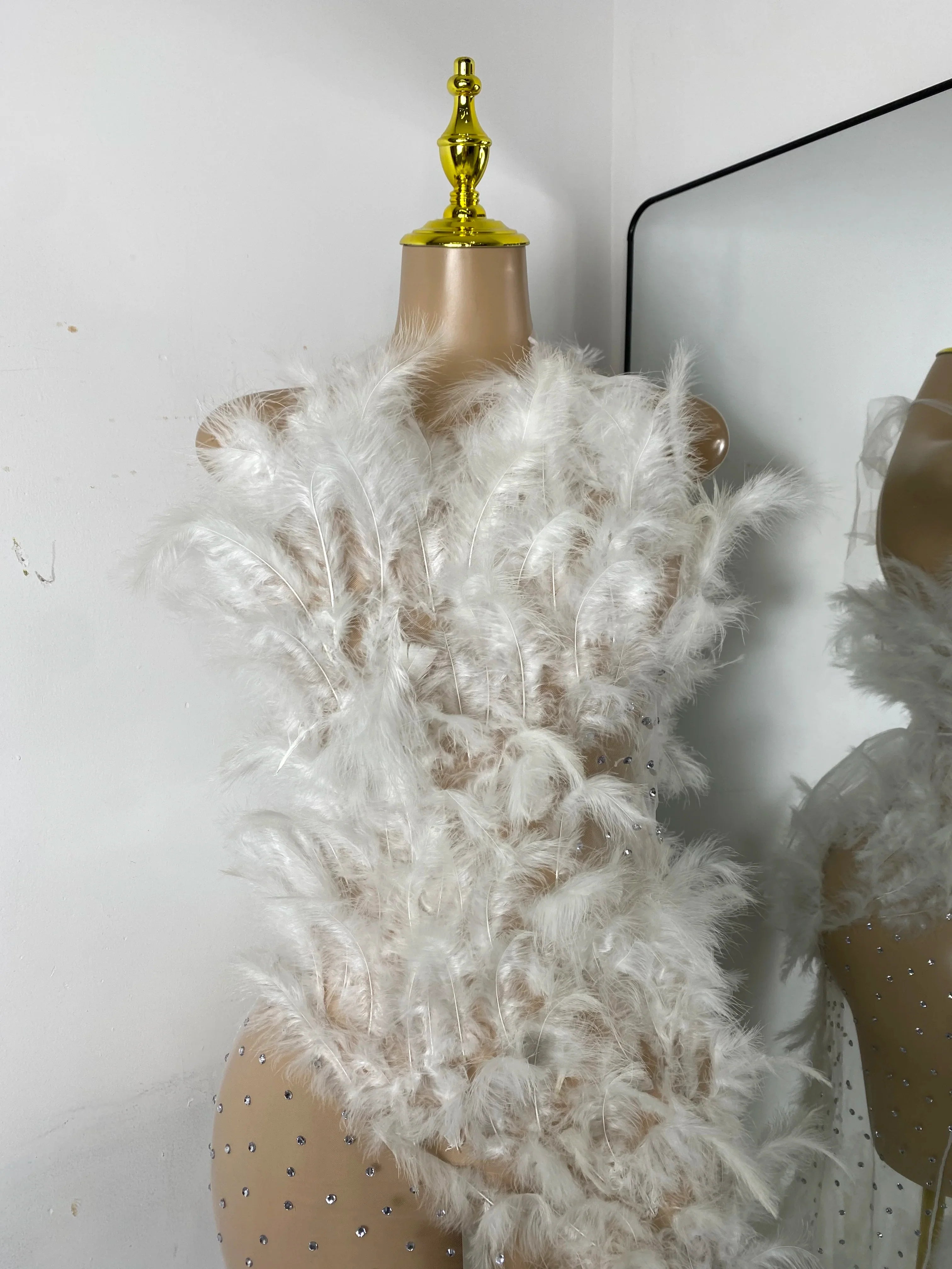 Elora Rhinestone Mesh Feather Gown