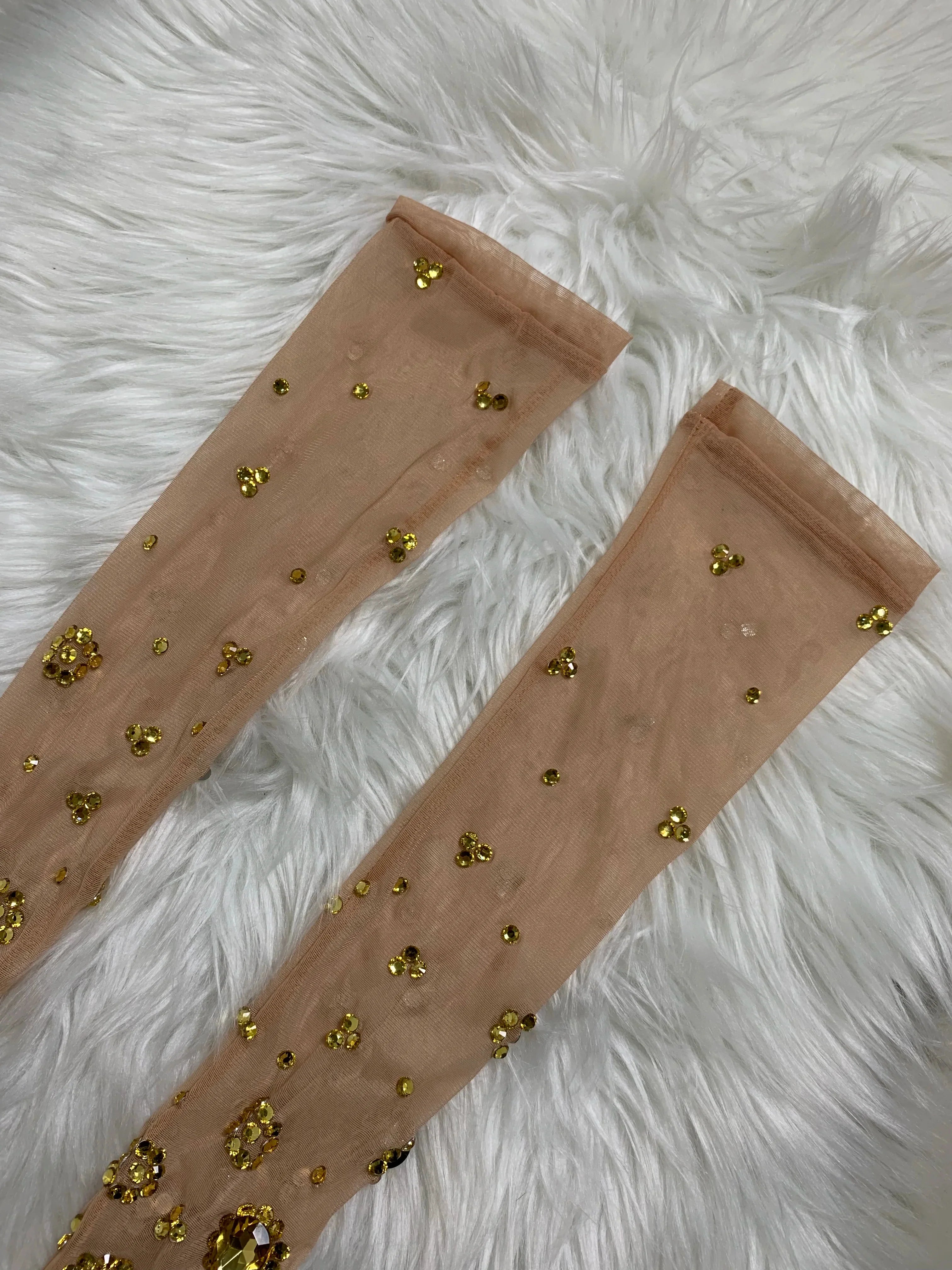 Eliana Gold Rhinestones Mesh Long Gloves