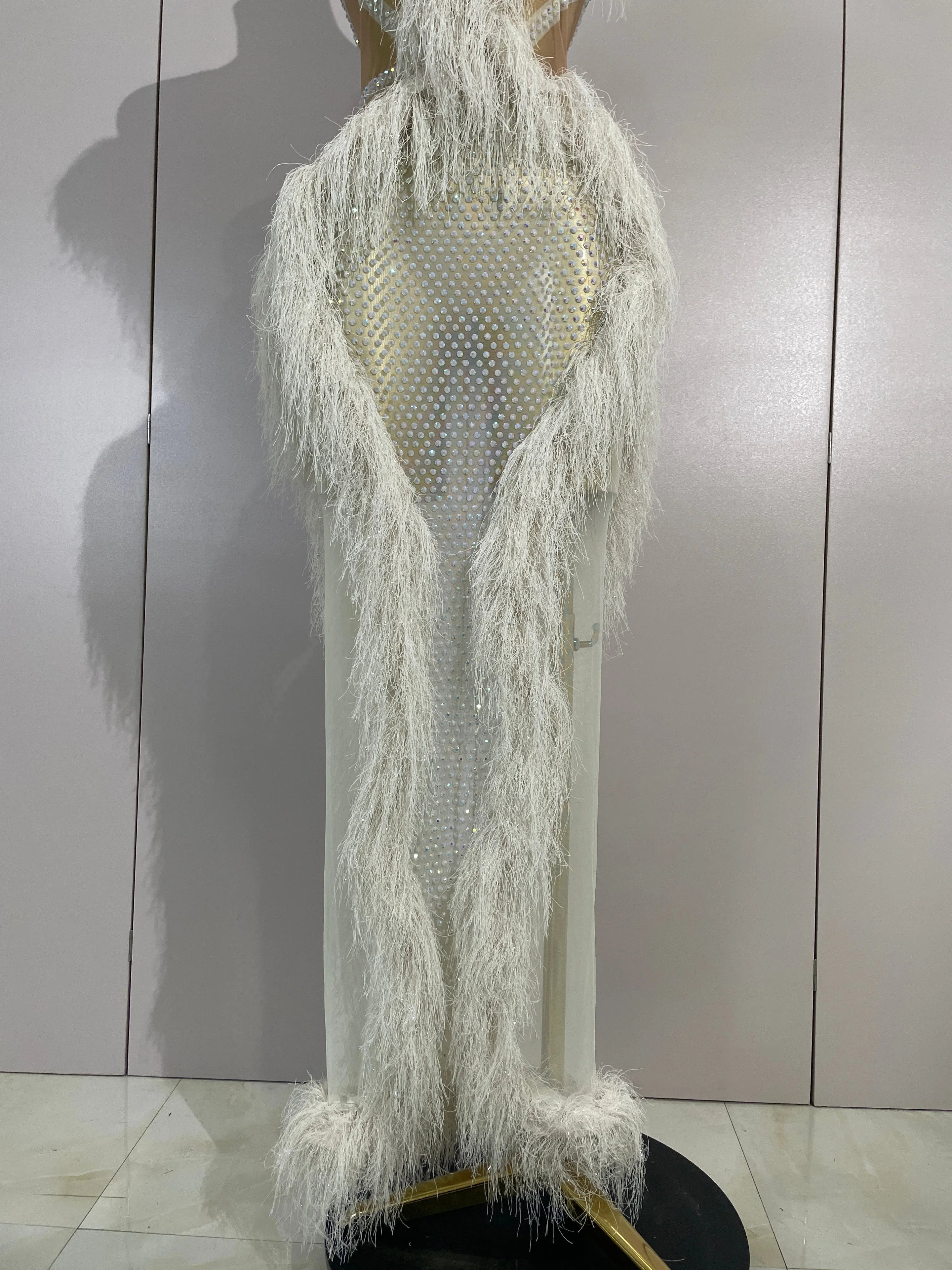 April Sparkly Diamonds Tassel Mesh Transparent Long Dress