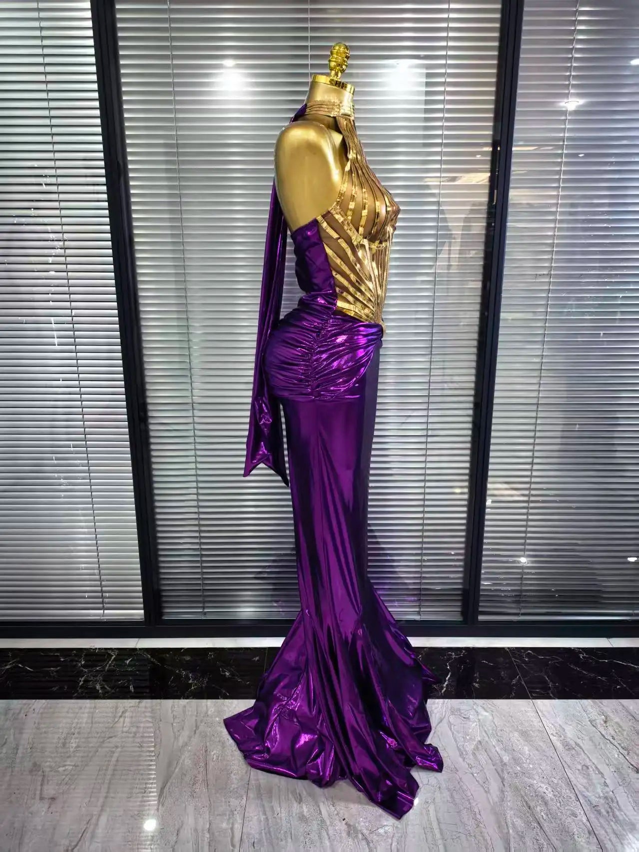 Gem Elegant Gold And Purple Bodycon Maxi Dress