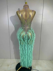 Faith Turtleneck Appliqué Mesh Ruffle Maxi Dress