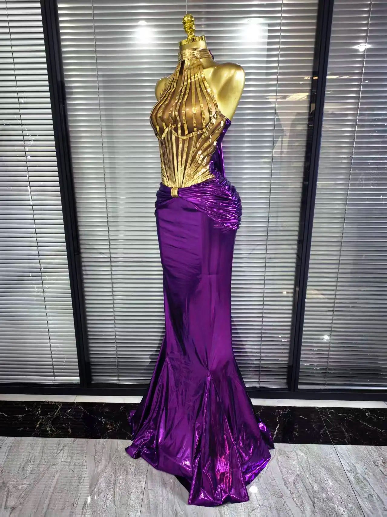 Gem Elegant Gold And Purple Bodycon Maxi Dress